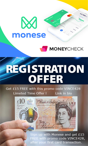 Open a current account with Monese and get £15 FREE with promo code VINCE428